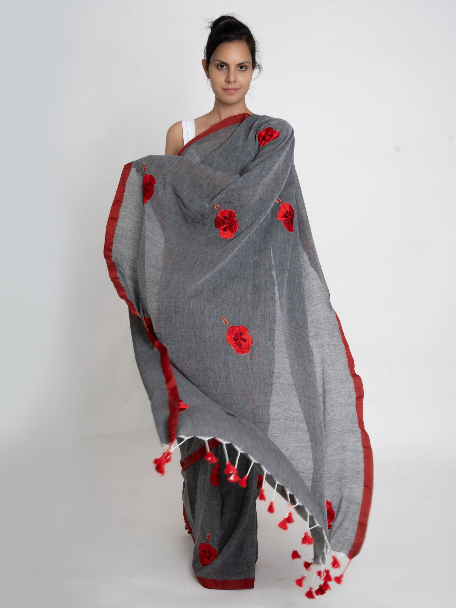 Red Sorrel Series 2 – Handwoven Linen Saree - Kozylook